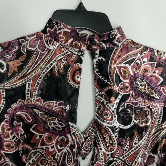 Be Bop Black Rust Paisley Print Velvet Romper - Picture 4 of 7